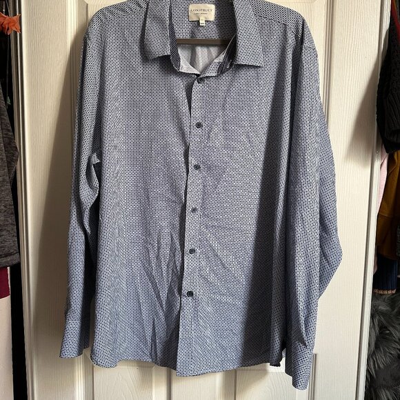 Men's Construct XXL Blue Geometric Print 4-way Stretch Button Up Shirt Flip Cuff - Picture 3 of 13